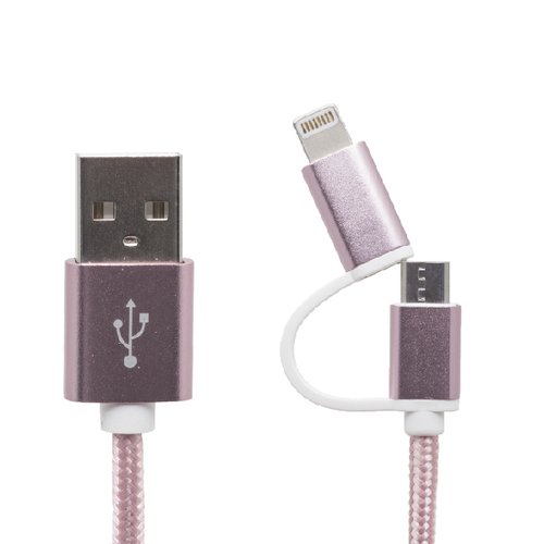 Cable Cargador y Datos para Micro USB y adaptador iPhone Lighting Rosa Sync Ray