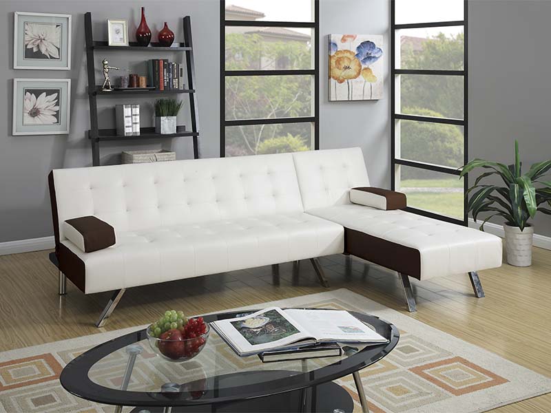 Sofá Ajustable De 2 Piezas, F7887 Blanco Con Detalles Café, Poundex