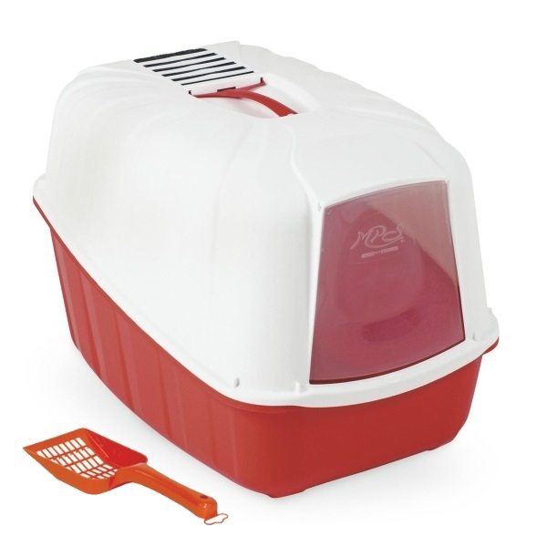 ARENERO PARA GATO CON TAPA Y PUERTA ROJO