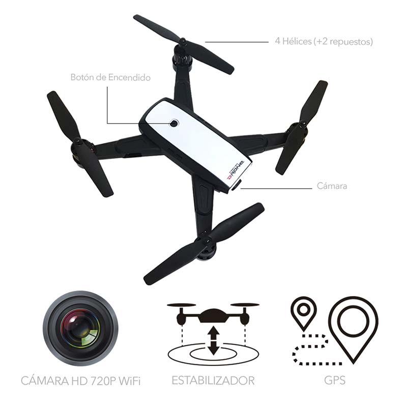 Drone GPS con Cámara 720 pp, Video en Tiempo Real en Smartphone o Tablet