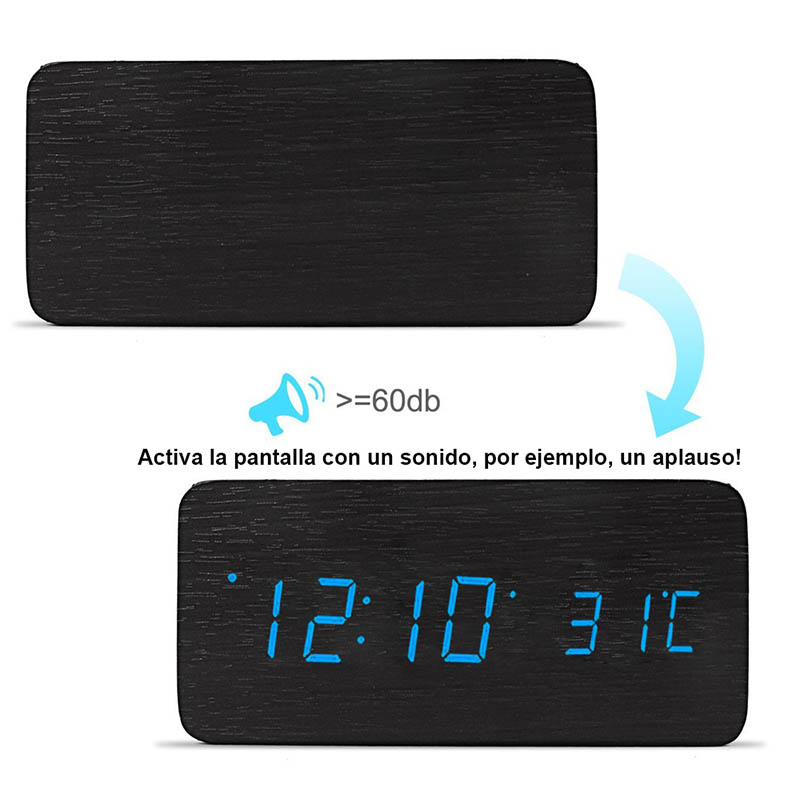 Reloj Despertador Digital de Madera Diseño Minimalista Redlemon