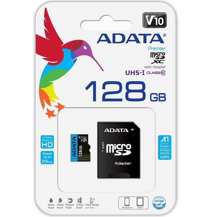 Memoria MicroSD 128 GB Adata SDXC Con Adaptador Clase 10 A1 AUSDX128GUICL10A1-RA1