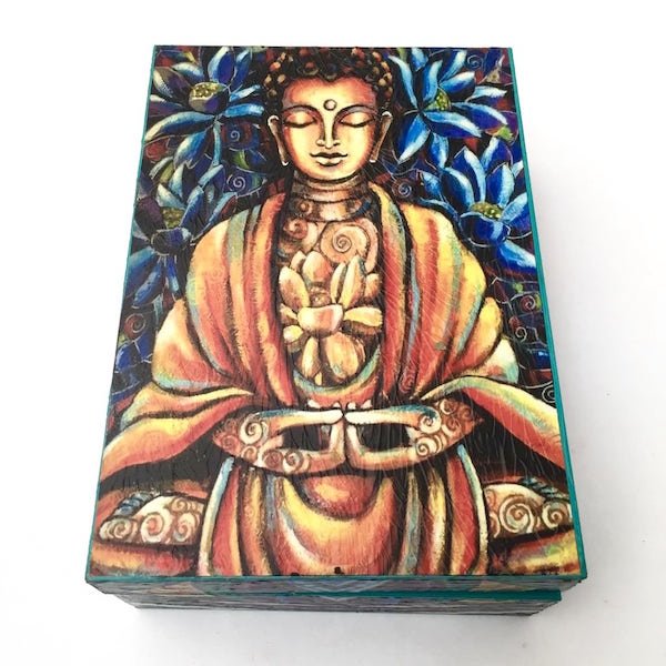 Caja De Madera Grande Decorada Artesanal Buda