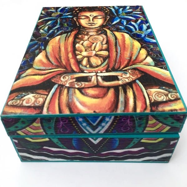 Caja De Madera Grande Decorada Artesanal Buda
