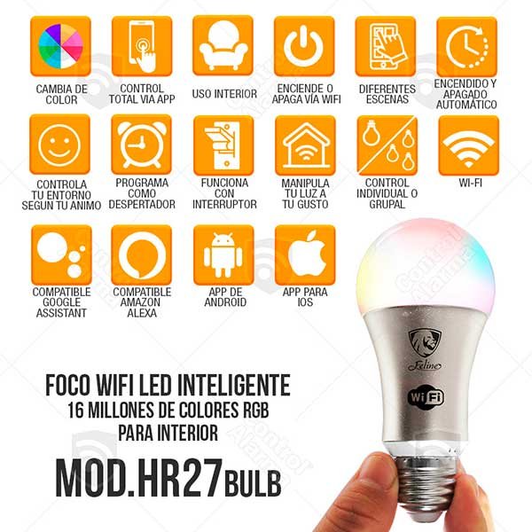 Foco Led Inteligente Wifi 16m Colors Acceso Internet X App