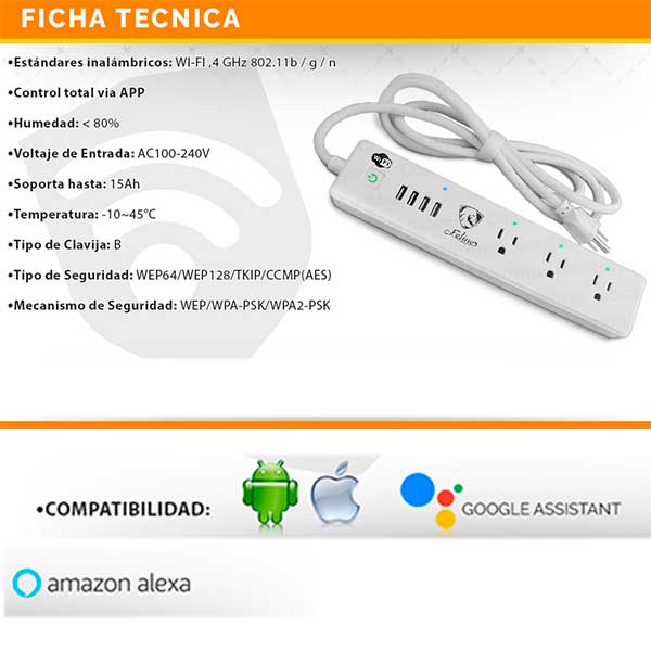 Multicontacto Usb Wifi Apagador Inteligente X Internet 15ah CASA