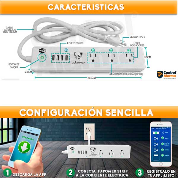 Multicontacto Usb Wifi Apagador Inteligente X Internet 15ah CASA