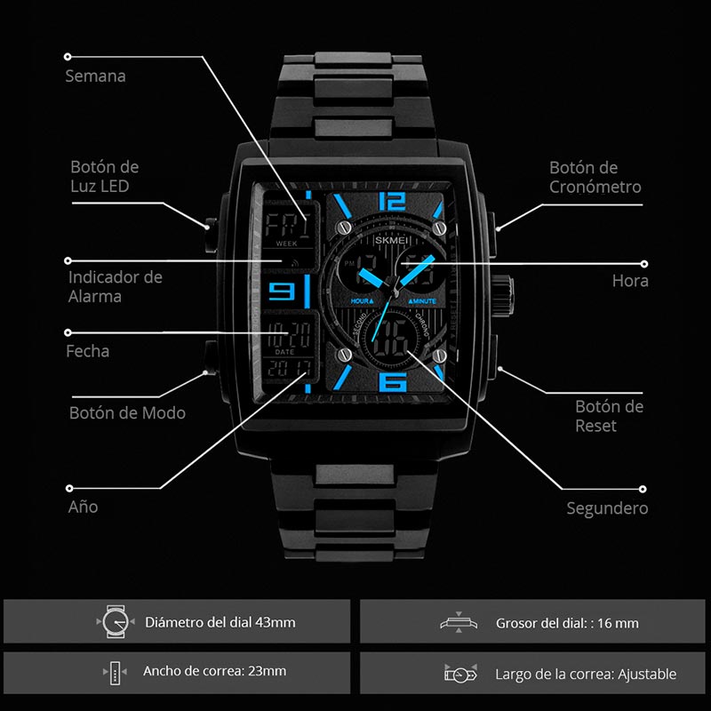 Redlemon Reloj para Hombre Skmei, Digital y Análogo, Clásico Cuadrado, Modelo 1155