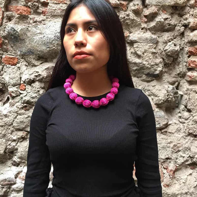 Collar Artesanal De Genuino Rebozo Mexicano Rosa 