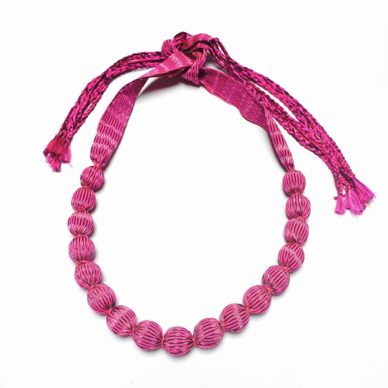 Collar Artesanal De Genuino Rebozo Mexicano Rosa 