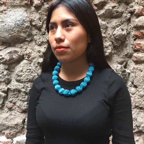 Collar Artesanal De Genuino Rebozo Mexicano Azul