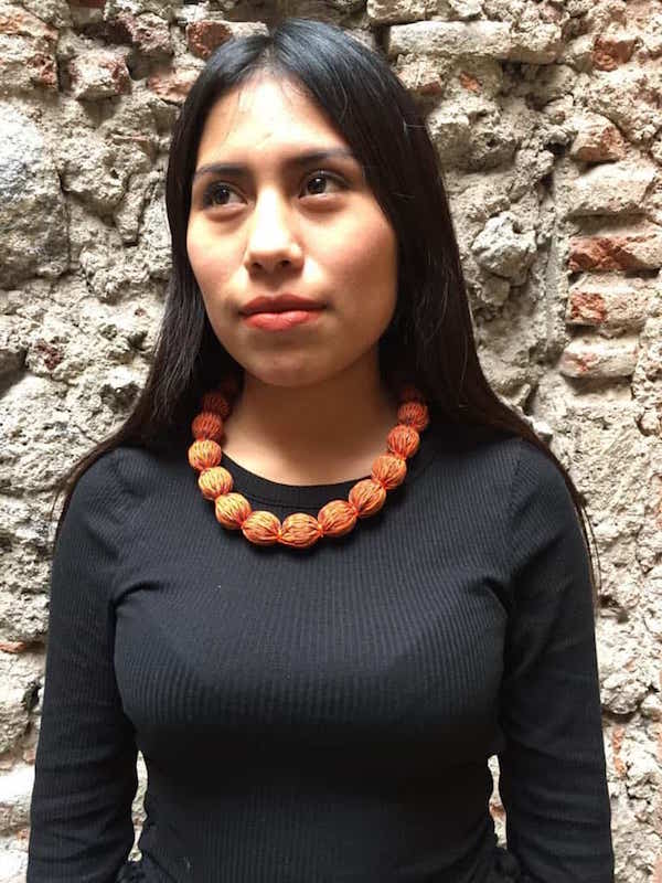 Collar Artesanal De Genuino Rebozo Mexicano Anaranjado