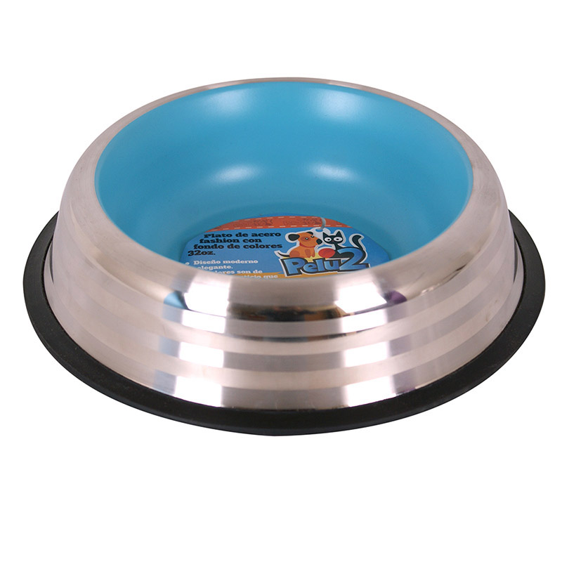 Plato De Acero Fashion Con Rayas Plata Y Colores 32 Oz