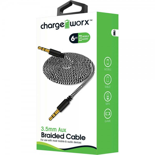 CHARGEWORX CX4528BK CABLE AUXILIAR 3.5MM TRENZADO 1.8M, NEGRO