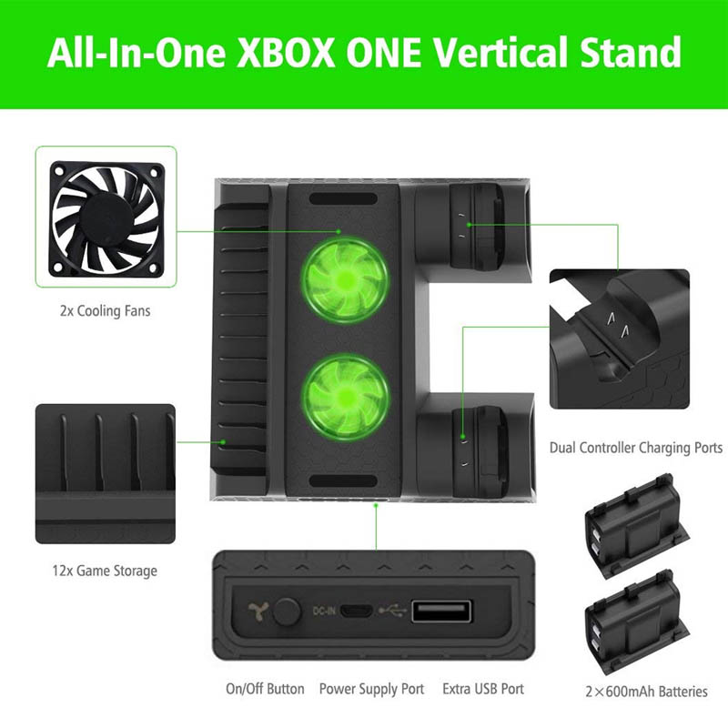 Xbox One / S / X Base Vertical Enfriadora Apoya Juegos (Negro)