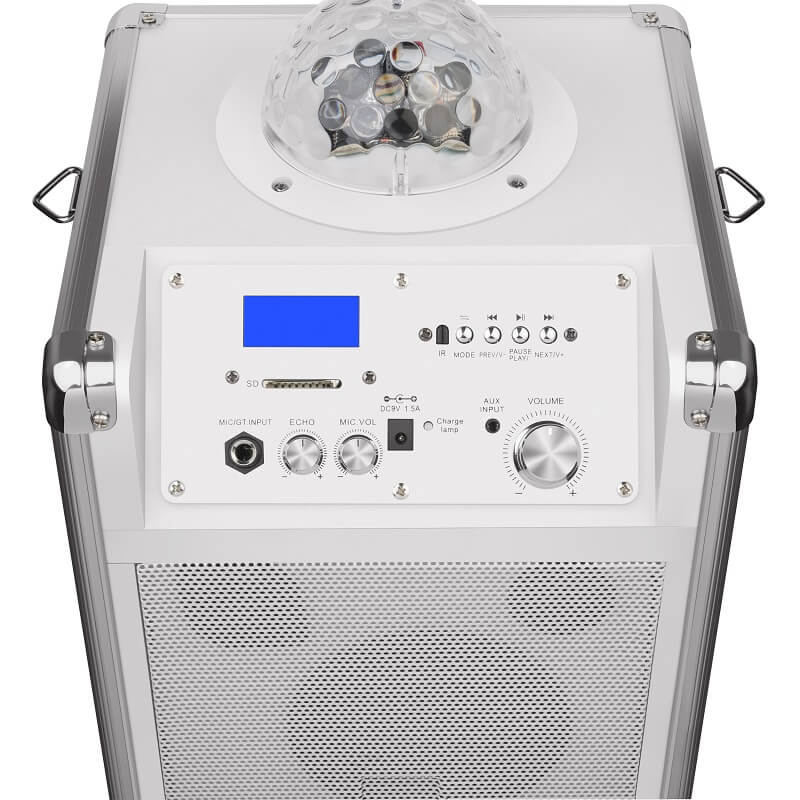 Amplificador Bluetooth portátil de 125 W PMPO con esfera de luz LED y batería recargable