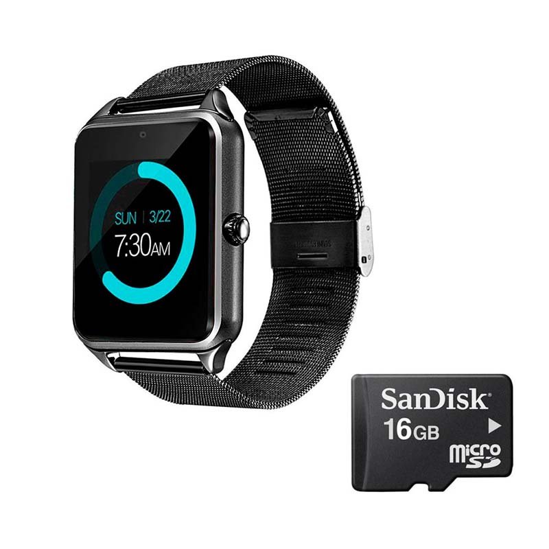 Smartwatch Bluetooth con Ranura para SIM, Micro SD, Cámara Z60  negro con Memoria de 16 GB incluida