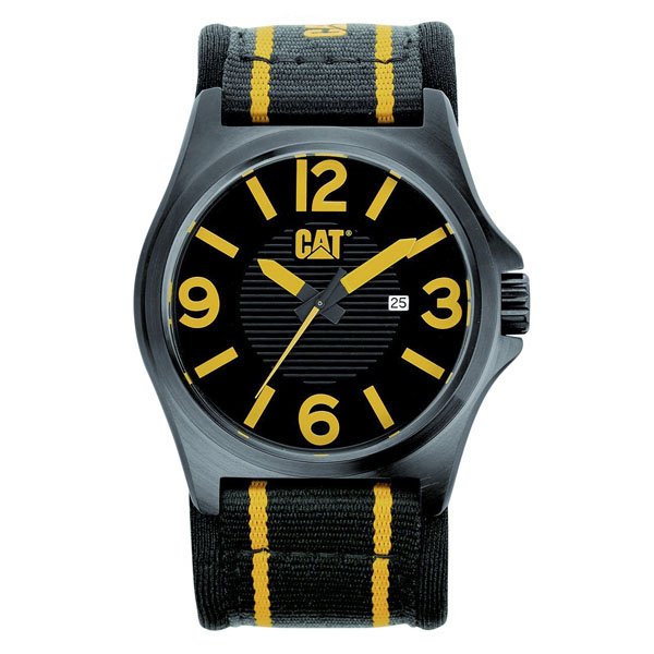Reloj CAT DP XL para Caballero Negro y Amarillo,Correa Nylon Negra con lineas Amarillas