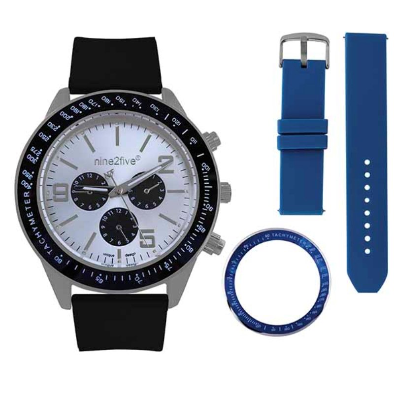Reloj Nine2Five para Caballero en color Negro con correa intercambiabla Azul