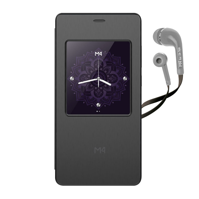 Celular M4TEL LTE SS4457-R M4 EVER PLATA Telcel más Interactive Smart Cover y audífonos.