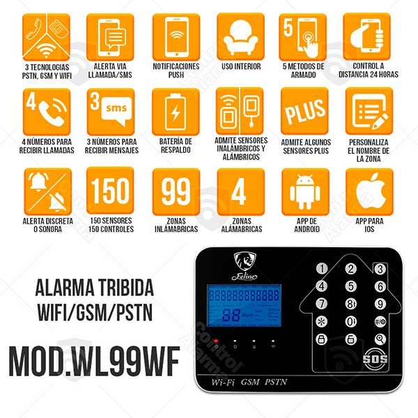 Wifi Kit 4 Alarma Plus Negra Touch GSM Cel Inalambrica Seguridad Casa
