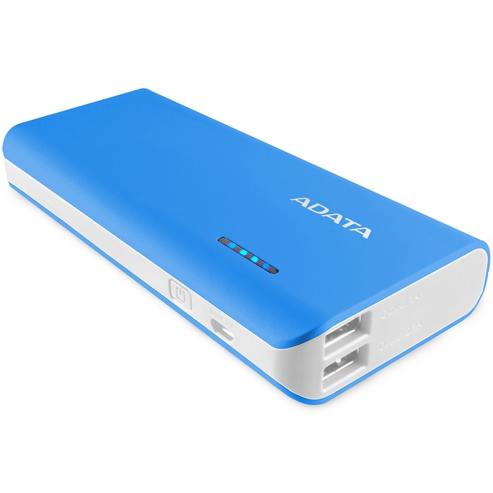Bateria Portatil USB Adata PT100 Power Bank Cargador 10000mAh Azul/Blanco APT100-10000M-5V-CBLWH