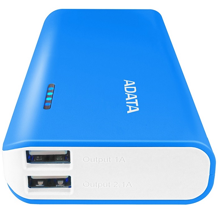 Bateria Portatil USB Adata PT100 Power Bank Cargador 10000mAh Azul/Blanco APT100-10000M-5V-CBLWH