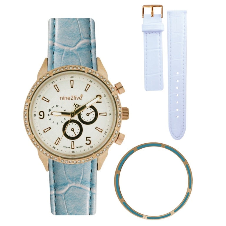Reloj Nine2Five para Dama Turquesa con correa y bisel intercambiable ,