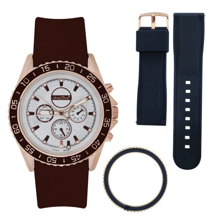 Reloj Nine2Five para Caballero Rosegold con bisel y correa intercambiable.