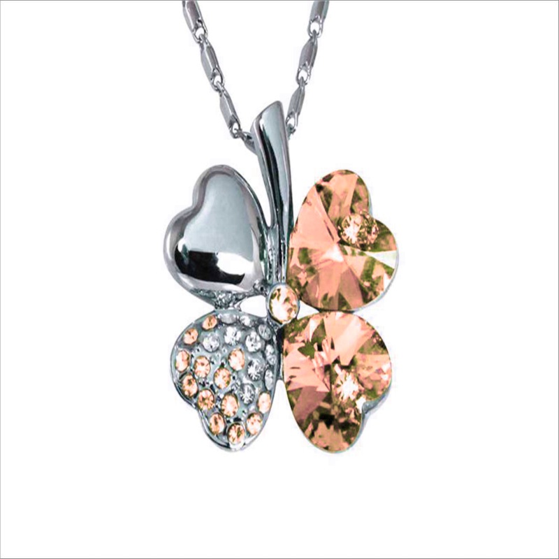 Collar Con Dije Trébol 4 Hojas Joyeria Swarovski Elements Color Ambar Byteshop
