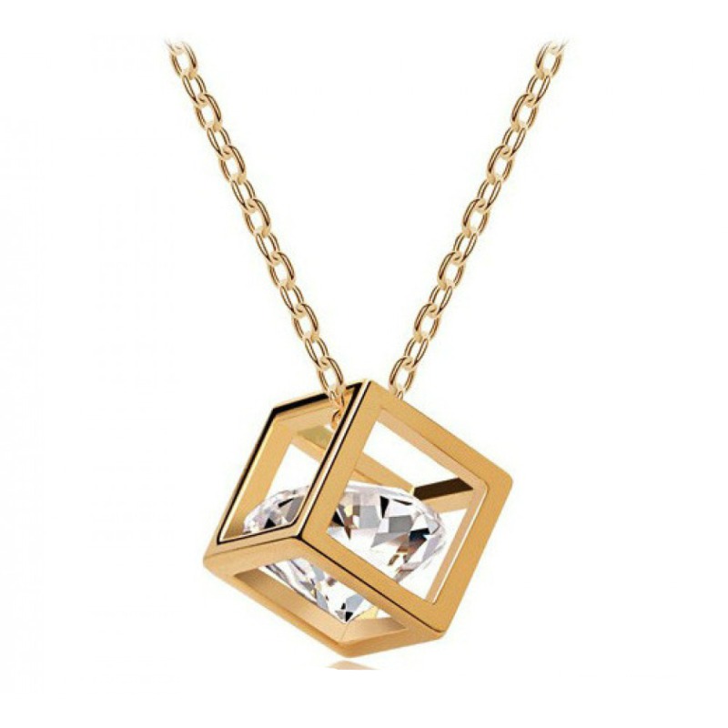 Dije Cristal Swarovski Elements Cubo Con Diamante Golden BYTESHOP