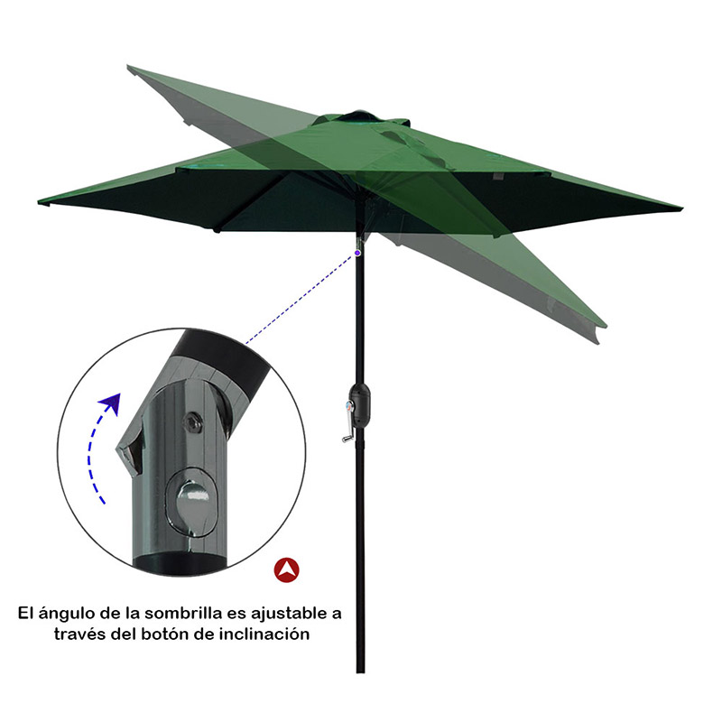 Sombrilla  2.7 mts Diametro Jardin Playa Sol Angulo Sombrillas Exterior Verde