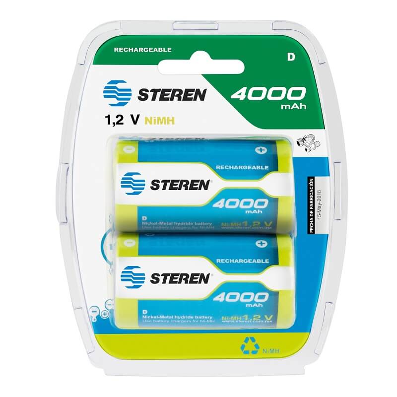 Paquete de 2 pilas recargables "D" NiMH 4000 mAh 