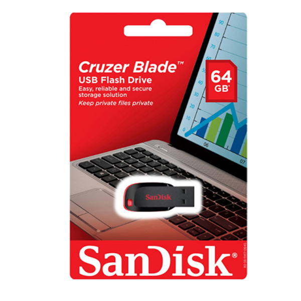 Memoria USB Sandisk Cruzer Blade, 64 GB, Negro