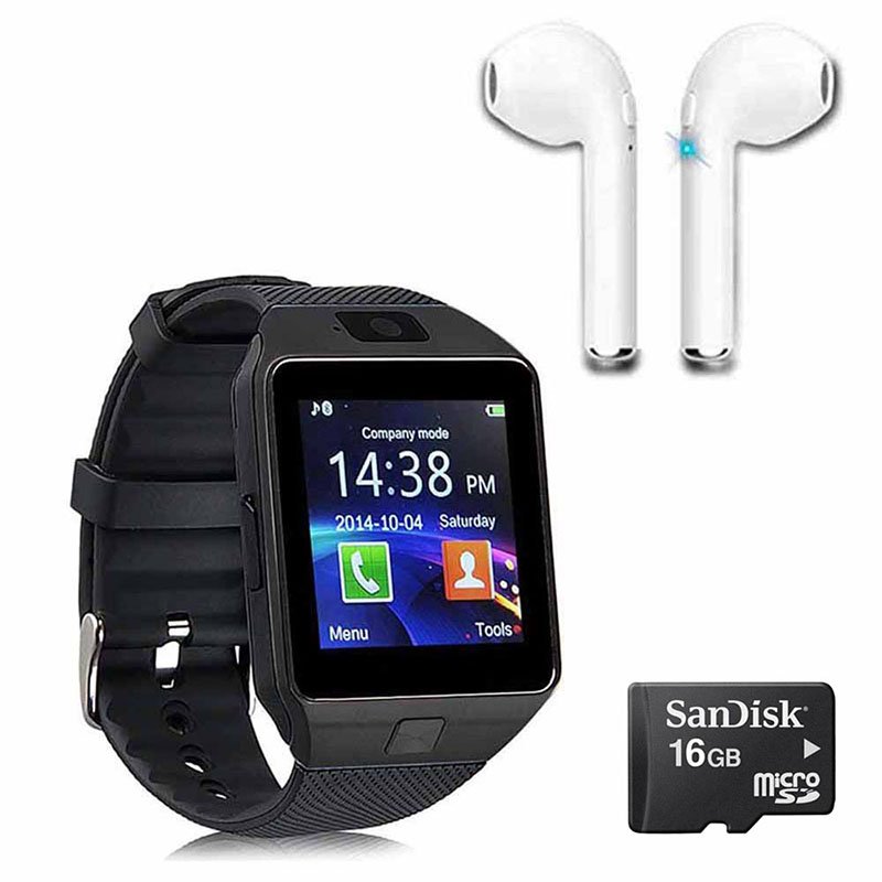 Reloj Smartwatch DZ09 Negro con Audifonos tipo Airpods i7 Negro con memoria de 16 GB incluida