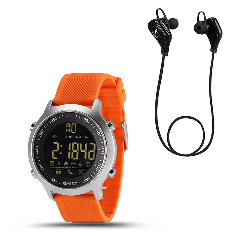 Paquete Smartwatch Ex18 Naranja y Audífonos IPX4 S5 Negro