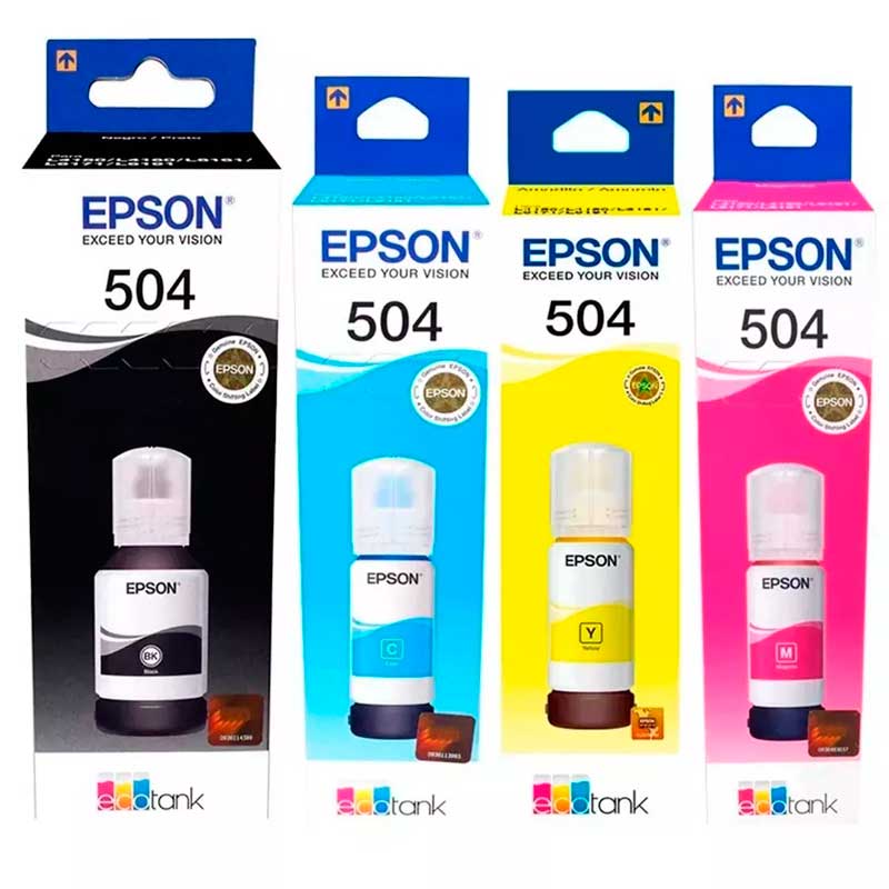 Kit 4 Botellas Tinta EPSON T504 Colores L4150 L4160 L6161 L6171 