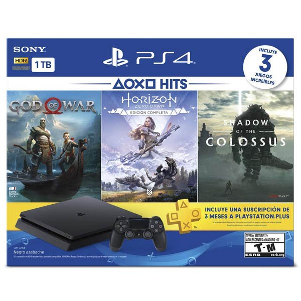 Consola PlayStation 4 Edición Hits (1TB juegos: God of War, Horizon Zero Dawn, Shadow of the Colossus)