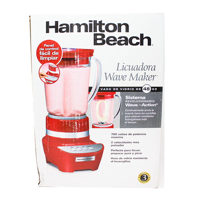 Licuadora 2 Velocidades con Pulso Vaso Vidrio Wave Maker Roja Hamilton Beach 53206