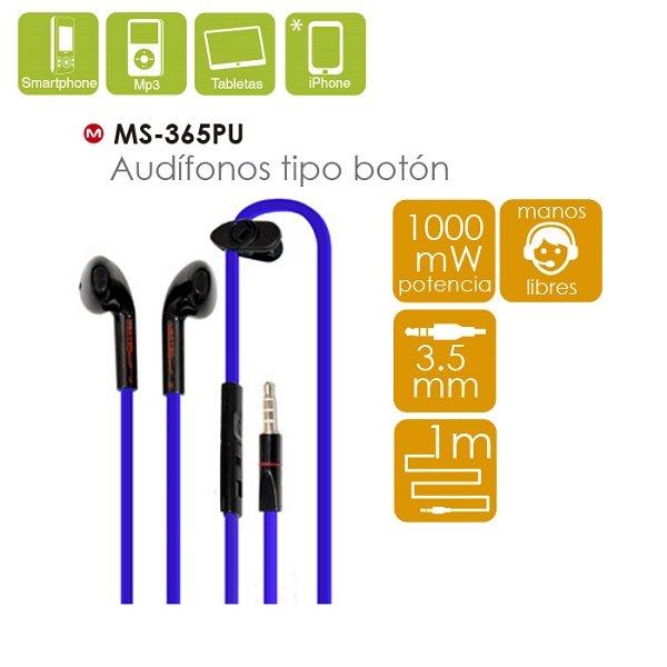 Audífonos In-ear MS-365PU Manos Libres 1 w Cable 1 m