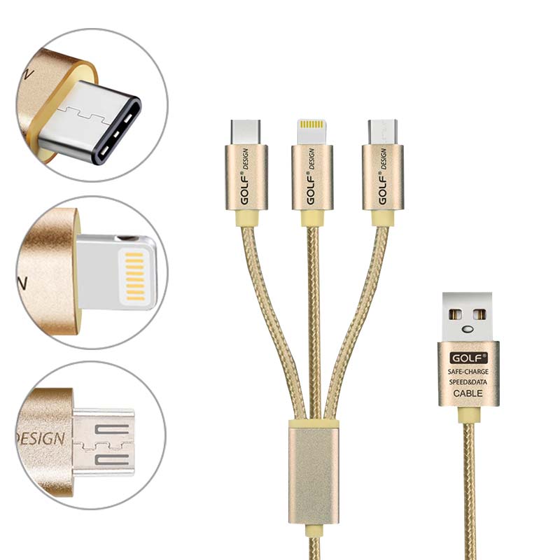 Redlemon Cable 3 en 1, Micro USB, USB-C, Lightning Apple, para Cargar y Transferir Datos,