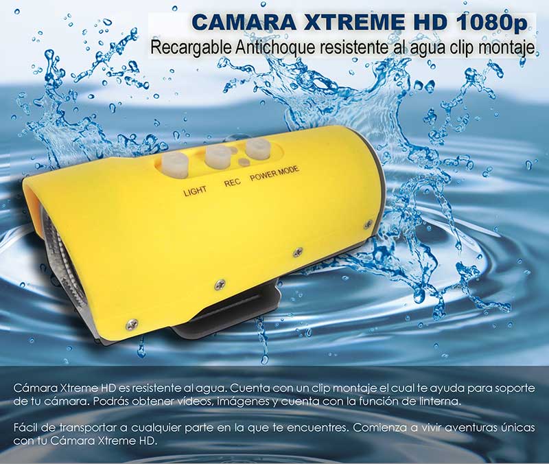 Camara Xtreme Hd 1080p Recargable Antichoque Resistente al Agua