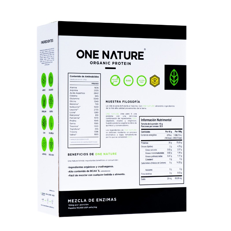 One Nature 1.3Kg Proteina Vegana En Polvo Certificada 100% Vegetal - Vainilla