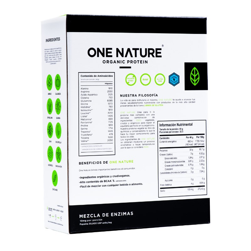 One Nature 1.3Kg Proteina Vegana En Polvo Certificada 100% Vegetal - Natural