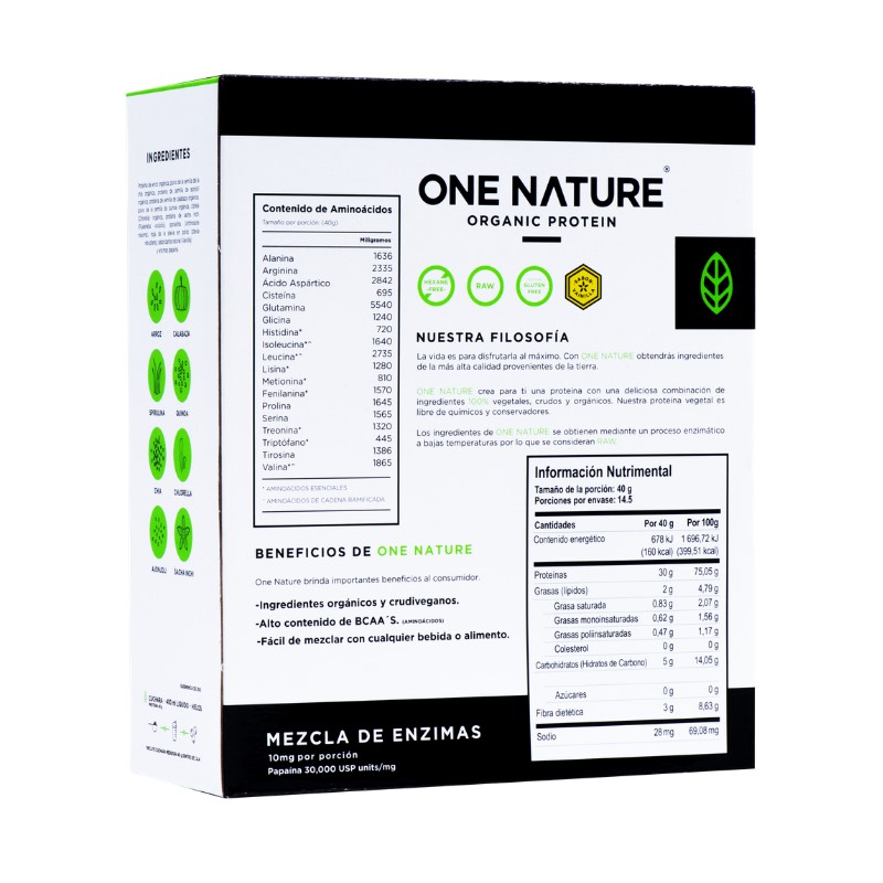 One Nature 580g Proteina Vegana En Polvo Certificada 100% Vegetal - Vainilla