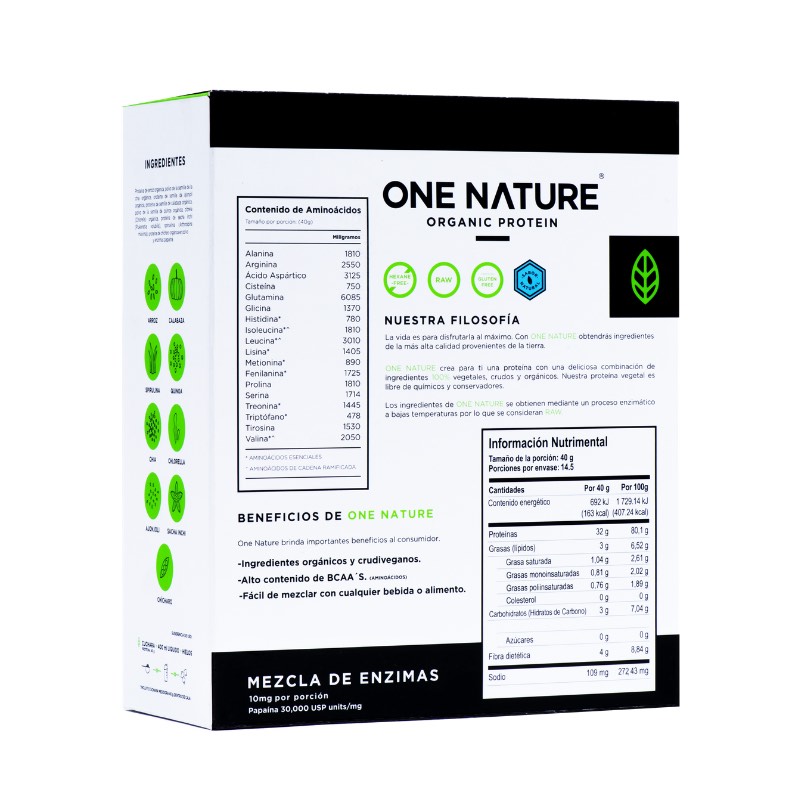 One Nature 580g Proteina Vegana En Polvo Certificada 100% Vegetal - Natural
