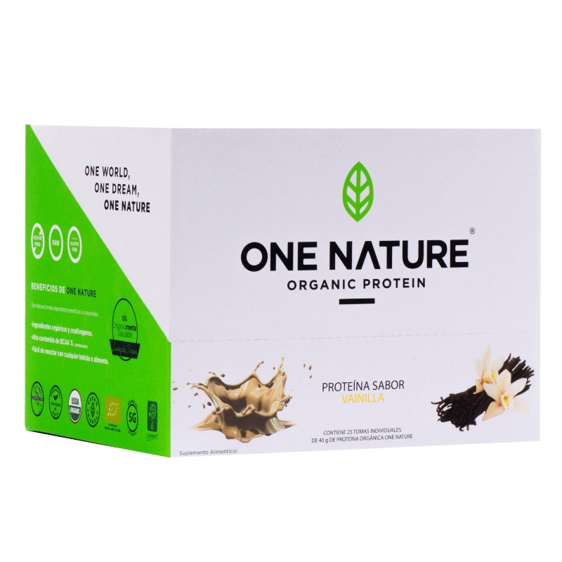 One Nature 40g x 25 pack Proteina Vegana En Polvo Certificada 100% Vegetal - Vainilla