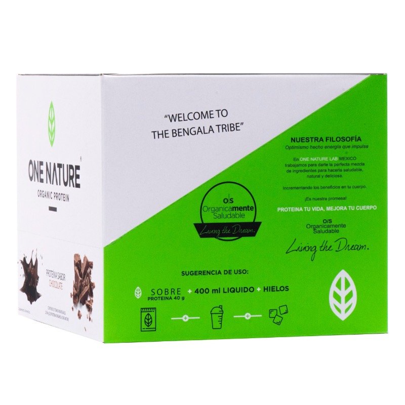 One Nature 40g x 25 pack Proteina Vegana En Polvo Certificada 100% Vegetal - Chocolate