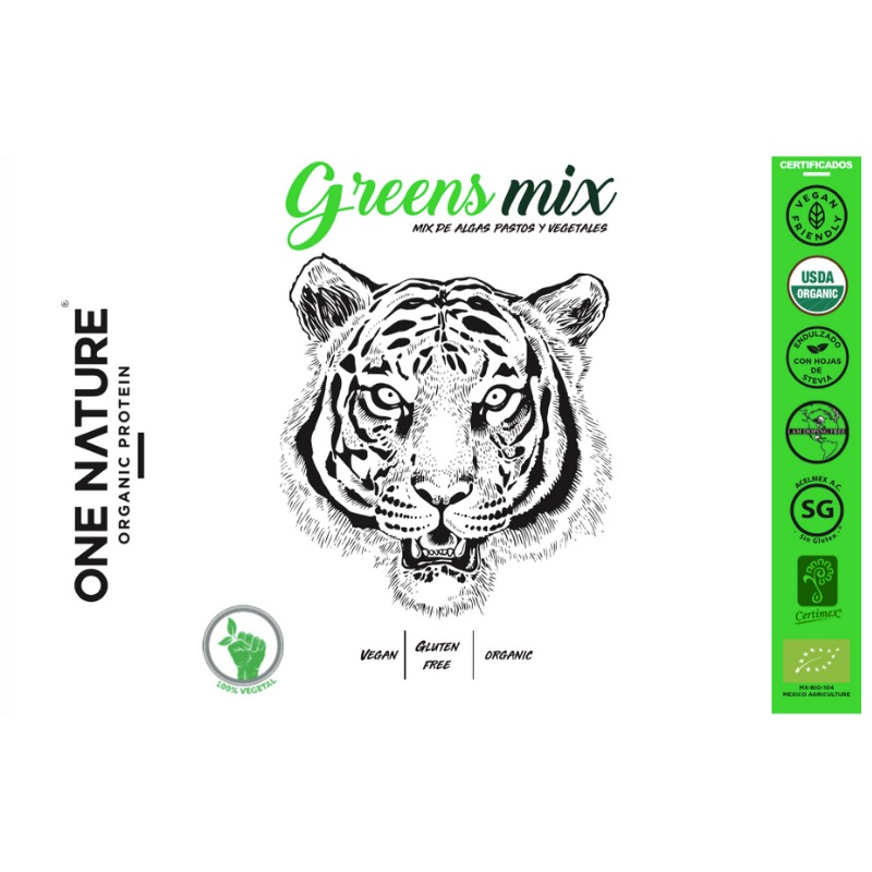 One Nature Greens Mix 210g  en Mix de Algas Pastos y Vegetales Certificado 100% Vegano