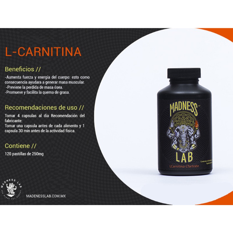 Madness Lab L-carnitina 120 Pastillas De 250 Mg (2 Unidades)